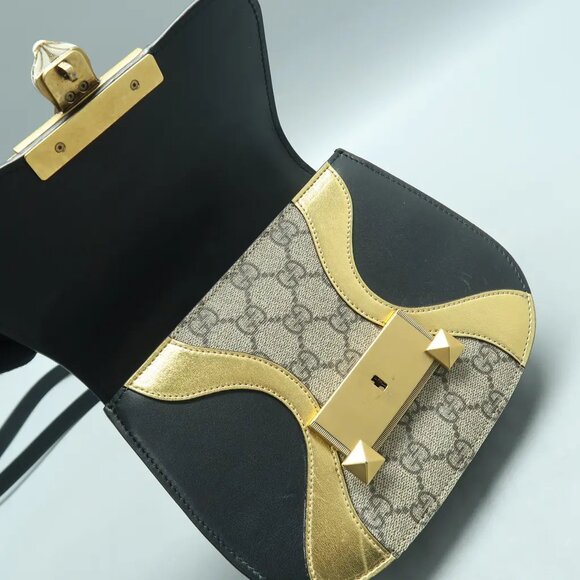 GUCCI Osiride Brown&Black Canvas&Leather Shoulder Bag 878-061825 - Picture 9 of 12